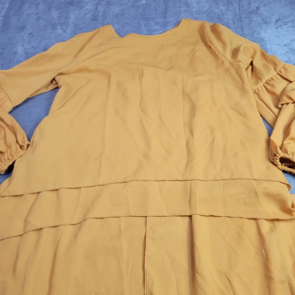 PRETTYGARDEN Tunic Blouse Women L Mustard Yellow High Low Tiered Ruffle Boho Top